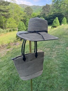 Scala Striped Straw Sun Hat And Matching Bag Natural Fibers Brown And Black